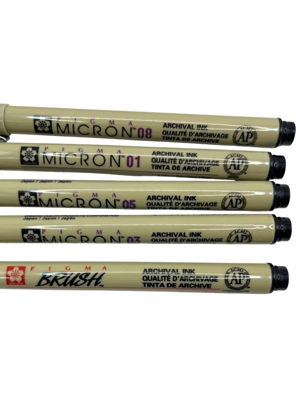 Sakura Pigma Micron Pen Set 01/05/08 & Brush Archival Ink Black A578